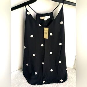 LOFT - Spaghetti Strap Cami Blouse - Size XSP - Black and White Polka Dot